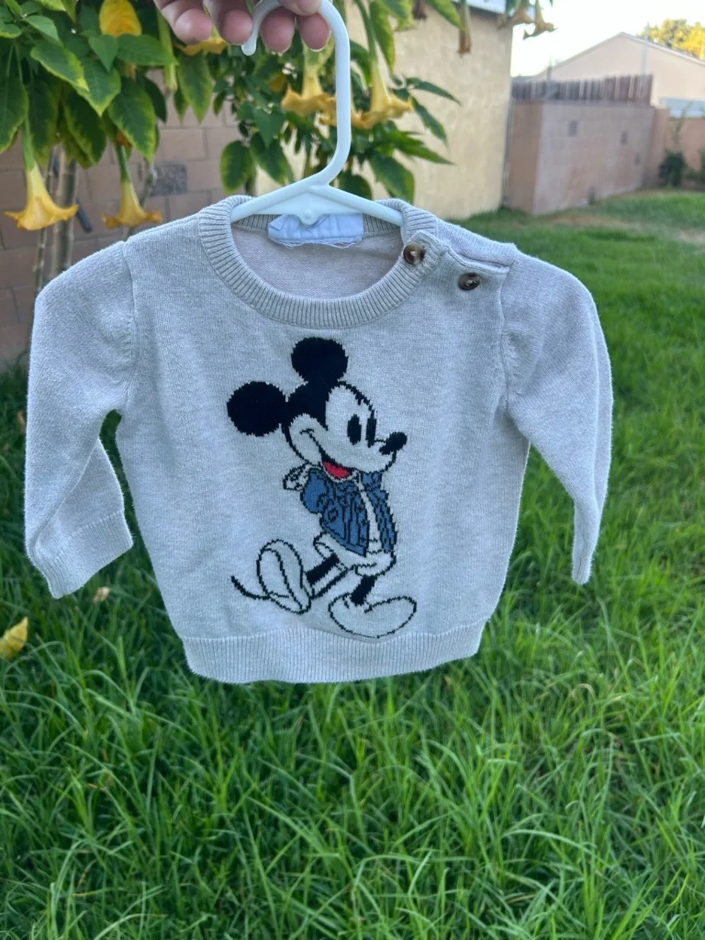 GAP Gray Knit Sweater with Mickey Mouse Intarsia